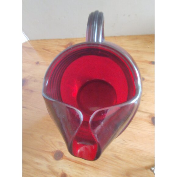 Vintage Anchor Hocking Royal Ruby Red Depression Glass Pitcher Mid Century 4 Cup - Picture 9 of 9